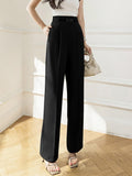 High Waist Summer Elegant Office Lady Wide Leg Suit Pants Solid Color All-match Women Long Pants