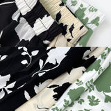 Vintage Floral Flower Print Elastic High Waist Long A-Line Women Elegant Sweet Black Summer Skirts