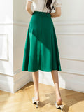 High Waist Long Women Korean Style Solid Color All-match Ladies Elegant A-line Skirt