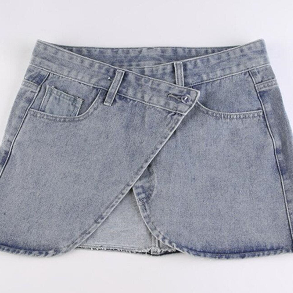 Summer Women Denim Skirts Sexy High Waist Jean Skirt Mini Short Wrap Micro Skirts