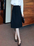 High Waist Elegant Long Women Spring Korean Style Workwear Solid Color Women A-line Skirts