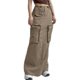 Harajuku Vintage Streetwear Cargo Skirt Retro Techwear Long Skirt Women Casual High Waist Hippie Maxi Skirts