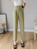 High Waist Pencil Pants Women Korean Style Solid Color All-match Ladies Elegant Ankle-length Pants