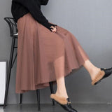 Women Long Blue Summer Women Loose Pleated Skirt Casual High Waist A-line Tulle Skirts