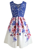 Blue 1950s Lace Floral Patchwork Dress