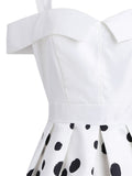 White 1950s Polka Dot Sweetheart Neck Dress