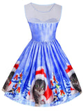 Blue 1950s Christmas Cat Dress
