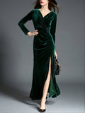 1950s Velvet Solid Wrap Dress