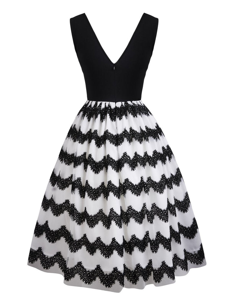 Black 1950s Striped Swing Dress