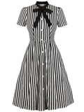 Black 1940s Stripe Bow Dress