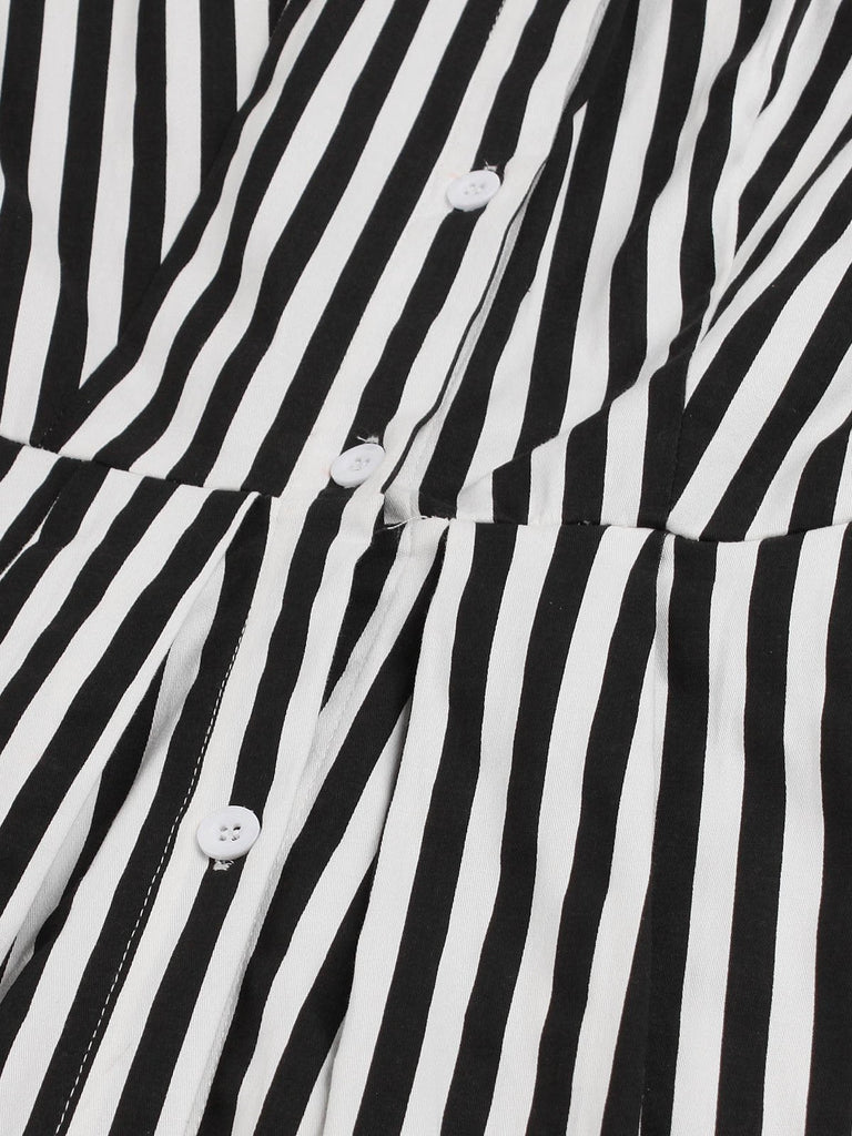 Black 1940s Stripe Bow Dress