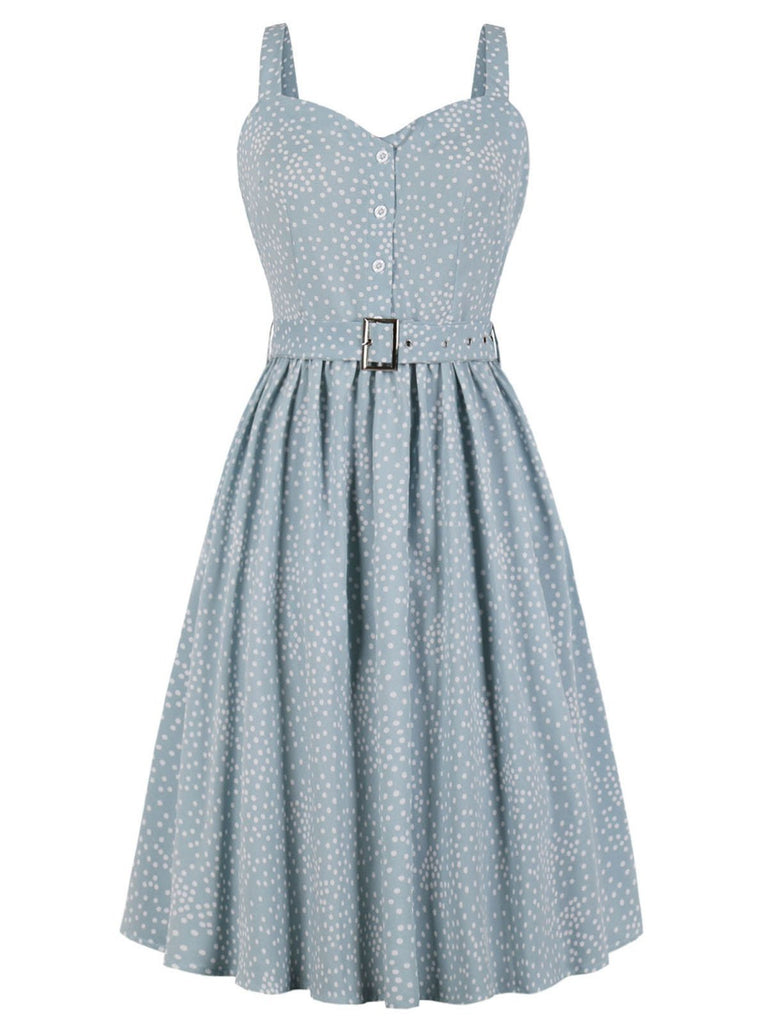 Blue 1940s Polka Dot Strap Dress