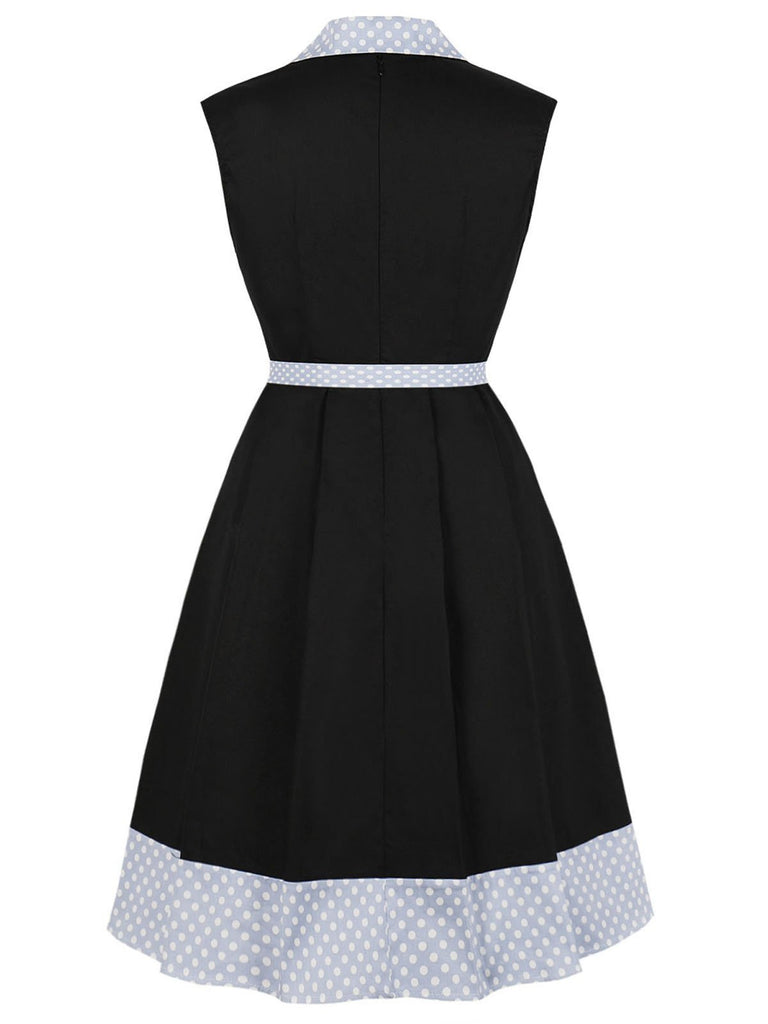 Black 1940s Polka Dot Turndown Collar Dress