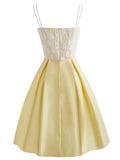 Yellow 1950s Stain Lace Strap Dress