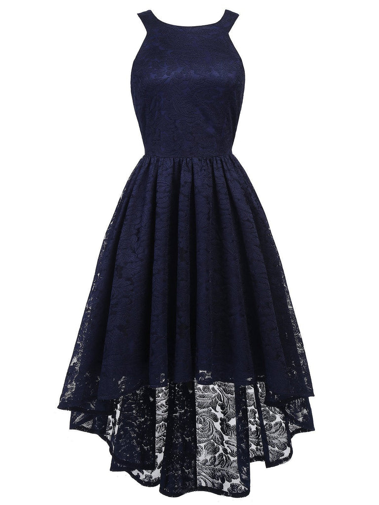 Navy Blue 1950s Lace High Low Dress