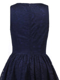 Navy Blue 1950s Lace High Low Dress