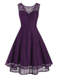 Purple 1950s High-Low Hem Lace Dress