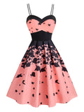 Pink 1950s Strap Butterfly Swing Dress