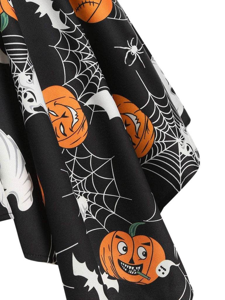 Black 1950s Halloween Pumpkin Bat Dress