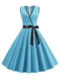 Blue 1950s Lace Up Swing Dress