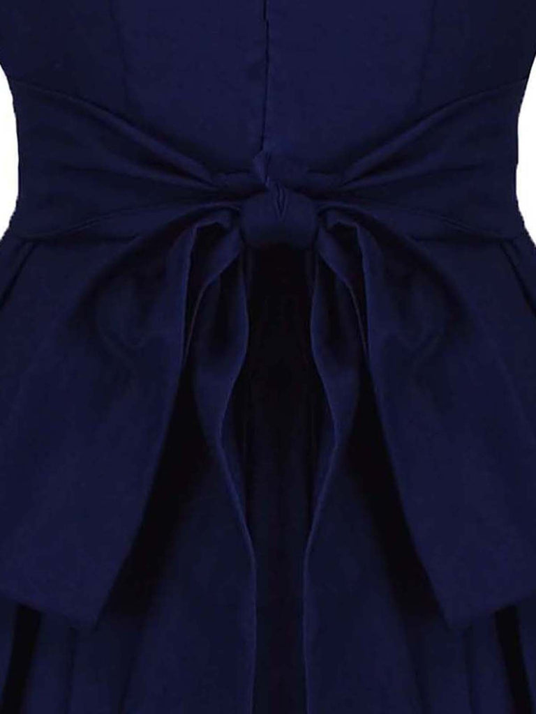 Navy Blue 1950s Lace Up Swing Dress