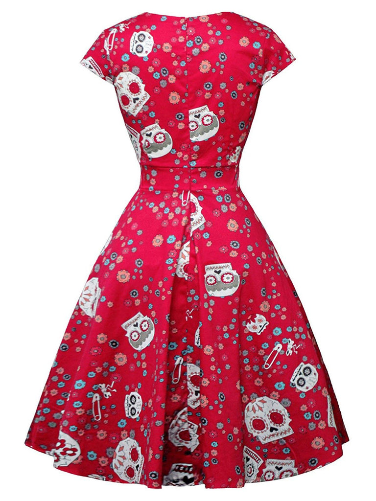 1950s Halloween Skull Floral Dress