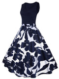Black 1950s Floral Plus Size Swing Dress