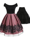 2PCS Top Seller 1950s Off Shoulder Dress & Black Petticoat