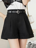 Elegant Fashion England Style Women Summer High Waist Solid Color All-match Suit Short Pants With Belt