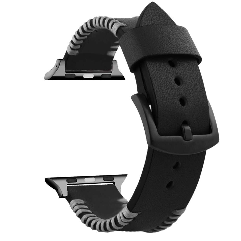 Black Men Watch Band For Apple Watch Strap Genuine Leather Watch Band iWatch 6 5 4 3 2 1 38/40mm Wristband Bracelet Belt 42/44mm