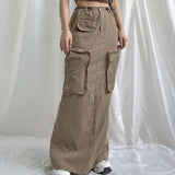 Harajuku Vintage Streetwear Cargo Skirt Retro Techwear Long Skirt Women Casual High Waist Hippie Maxi Skirts