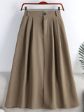 Spring Summer High Waist Solid Big Swing A Line Women Office Lady Elegant Midi Skirt