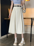 High Waist Women Casual Skirts Fashion Korean Style Plain Color All-match Loose Ladies Elegant A-line Long Skirt