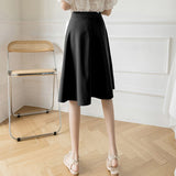 Ladies Elegant A-line Spring Korean Style Solid Color High Waist Women Knee-length Casual Skirt