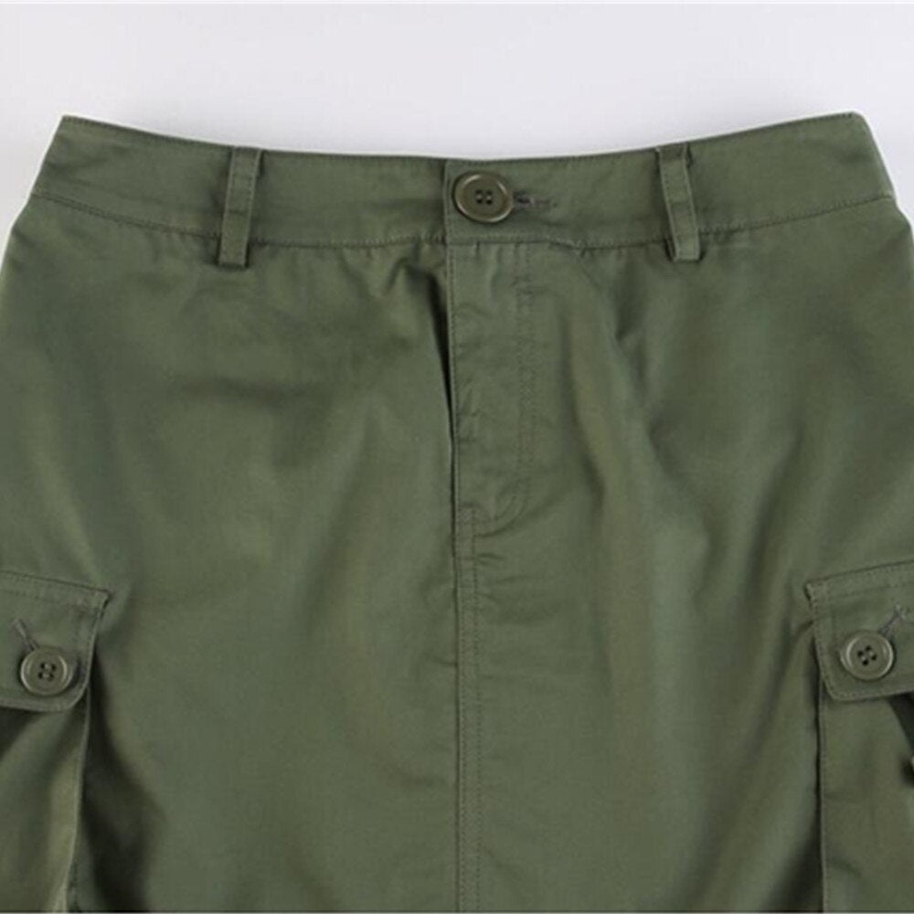 Summer Cargo Skirts Pockets Aesthetics Sexy High Waist Green Skirts Women Mini Bodycon Short Skirt 90s Clubwear