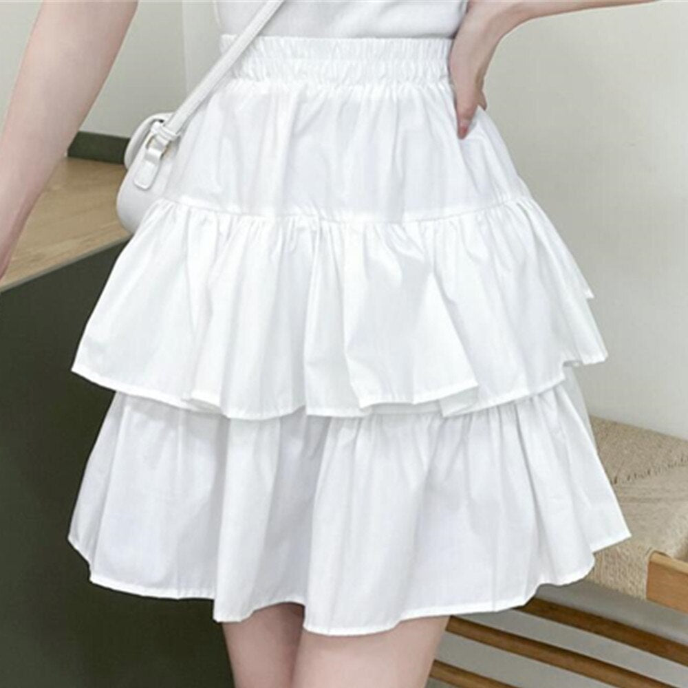 Japanese Korean Lolita Shorts Women Summer High Waist Ruffle Pleated Skirts Preppy Style Cake Skirt