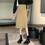 High Waist Long Women Spring Korean Style All-match Vintage Corduroy Ladies Elegant Pencil Skirt
