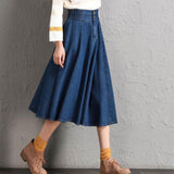 New Women Maxi Denim Long Skirts Casual Solid Korean Style High Waist A-Line Jean Skirts