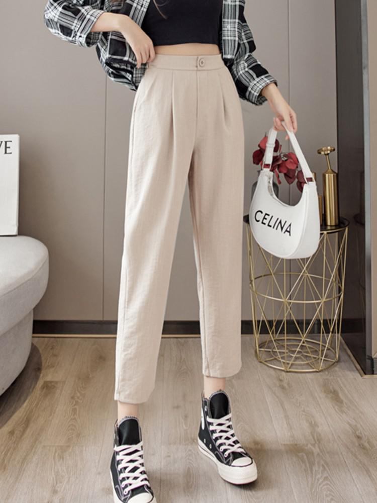 High Waist Ankle-length Pants Women Spring Korean Style All-match Thin Ladies Casual Pencil Pants