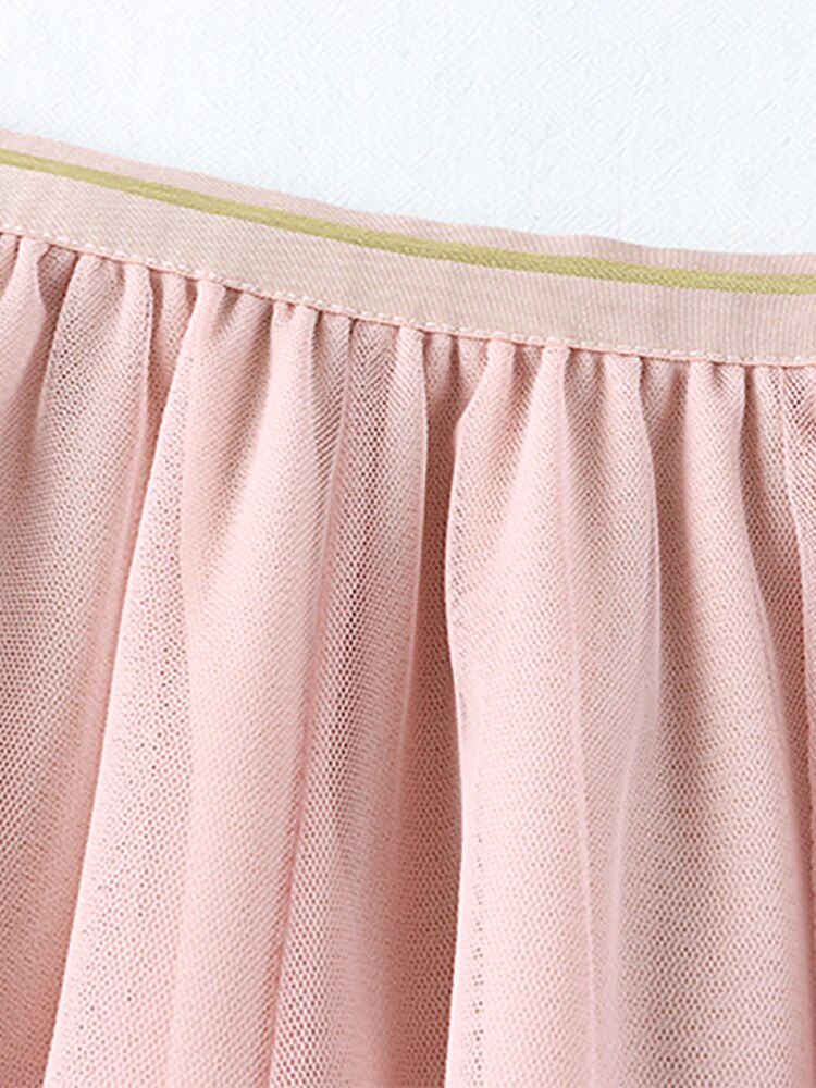 Spring Summer Women Elastic High Waist A Line Tulle Solid Casual Big Swing Mesh Midi Skirt
