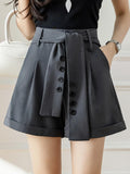 High Waist Tailored Shorts Women Summer Korean Style Streetwear All-match Ladies Casual Short Pants