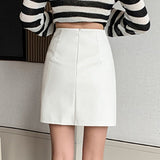 High Waist Bud Skirts Women Summer Korean Style Streetwear All-match PU Leather Ladies A-line Mini Skirt