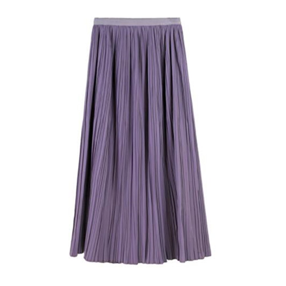 New Women Spring Autumn High Waist Solid Pleated Skirt Half Length Elastic Maxi Long Skirts