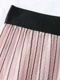 Women Contrast Trim Tulle Skirt Elastic High Waist Mesh Midi Pleated Skirts