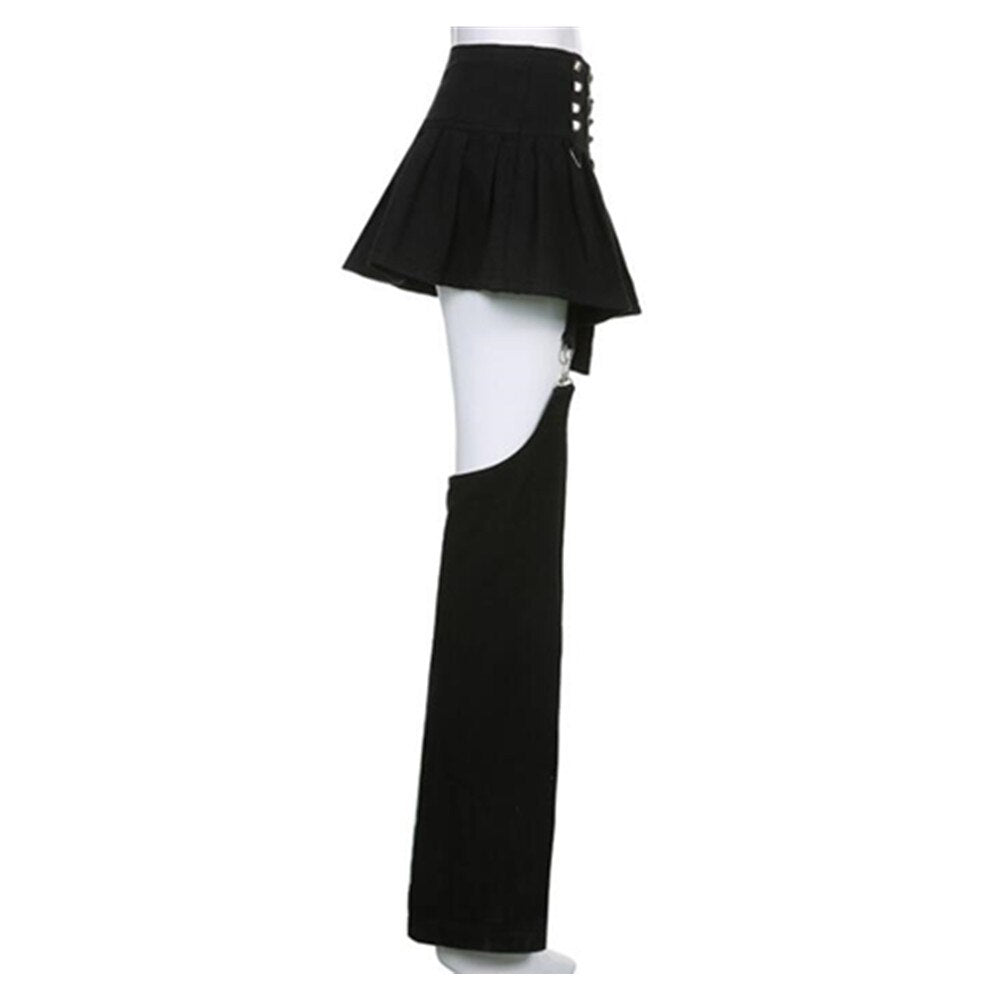 Y2K Grunge High Waist Denim Pleated Skirts Pastel Goth Dark Emo Alt Black Fairycore Cargo Skirt With Pants