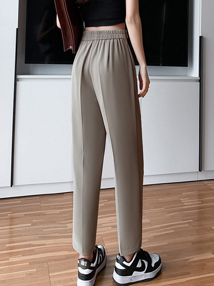 Women Summer Casual Korean Style Streetwear All-match High Waist Ankle-length Pencil Pants