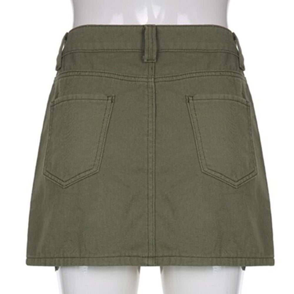 High Waisted Jean Skirts E-girl Aesthetics Streetwear Cargo Mini Skirts Pockets Denim Pencil Skirt Women Clubwear