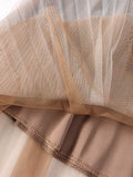 Long Women Tie Dye Print Gradient Color Mesh Pleated Skirt Elastic High Waist Tulle Midi Skirt