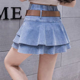 Ruffle Layer Bottom Retro Women Summer Girls High Waist Short Jeans Cake Pleated Mini Denim Skirts