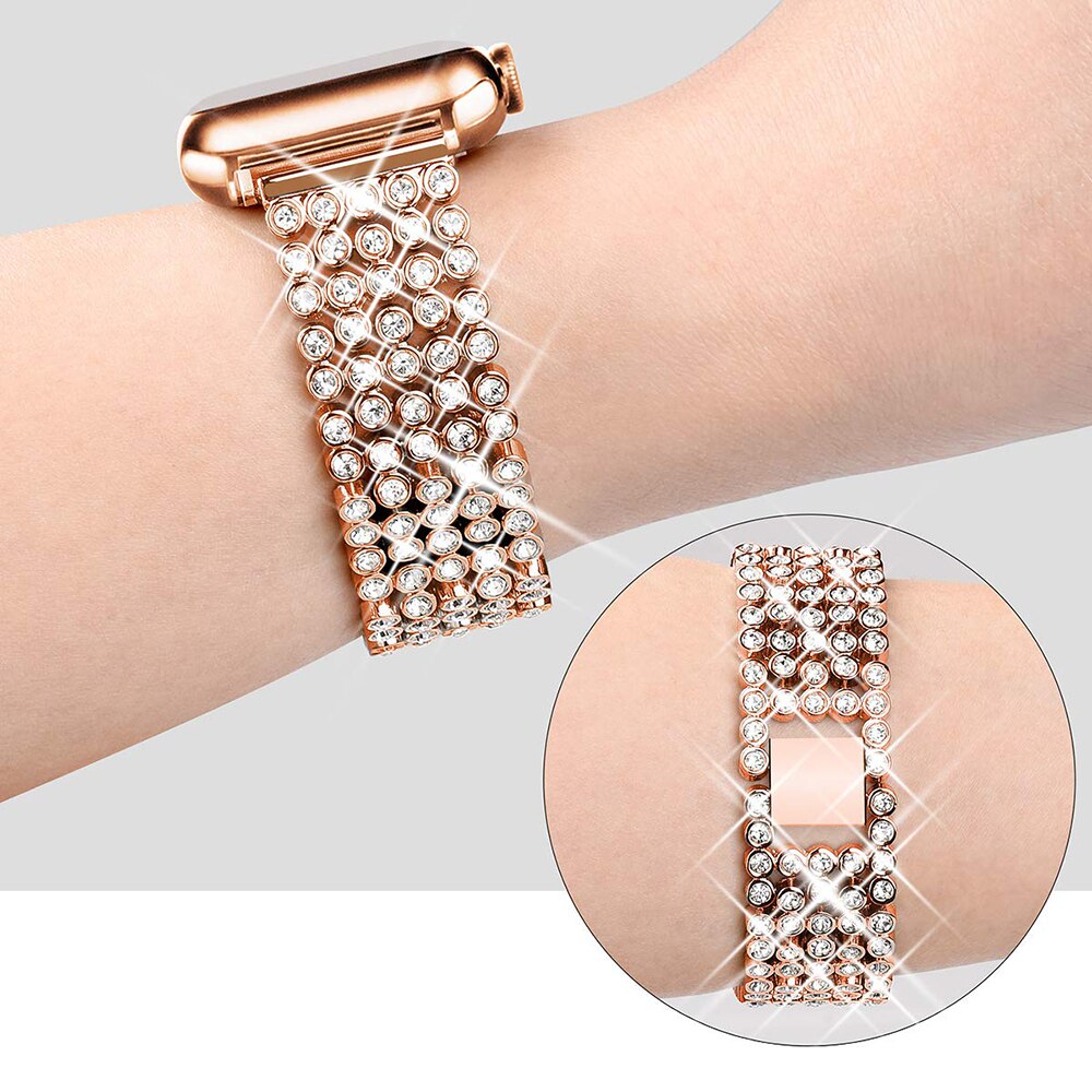 Women&#39;s Diamond Strap for Apple Watch Band 7 6 41mm 45mm 38/42mm 40/44mm Jewelry Bracelet for iWatch Series 7 SE 5 3 Metal Bands